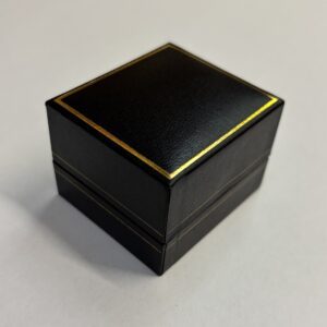 Black with Gold trim leatherette Ring box.